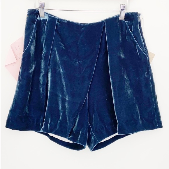 Band Of Outsiders Pants - Band of Outsiders Draped Front Blue Velvet Shorts